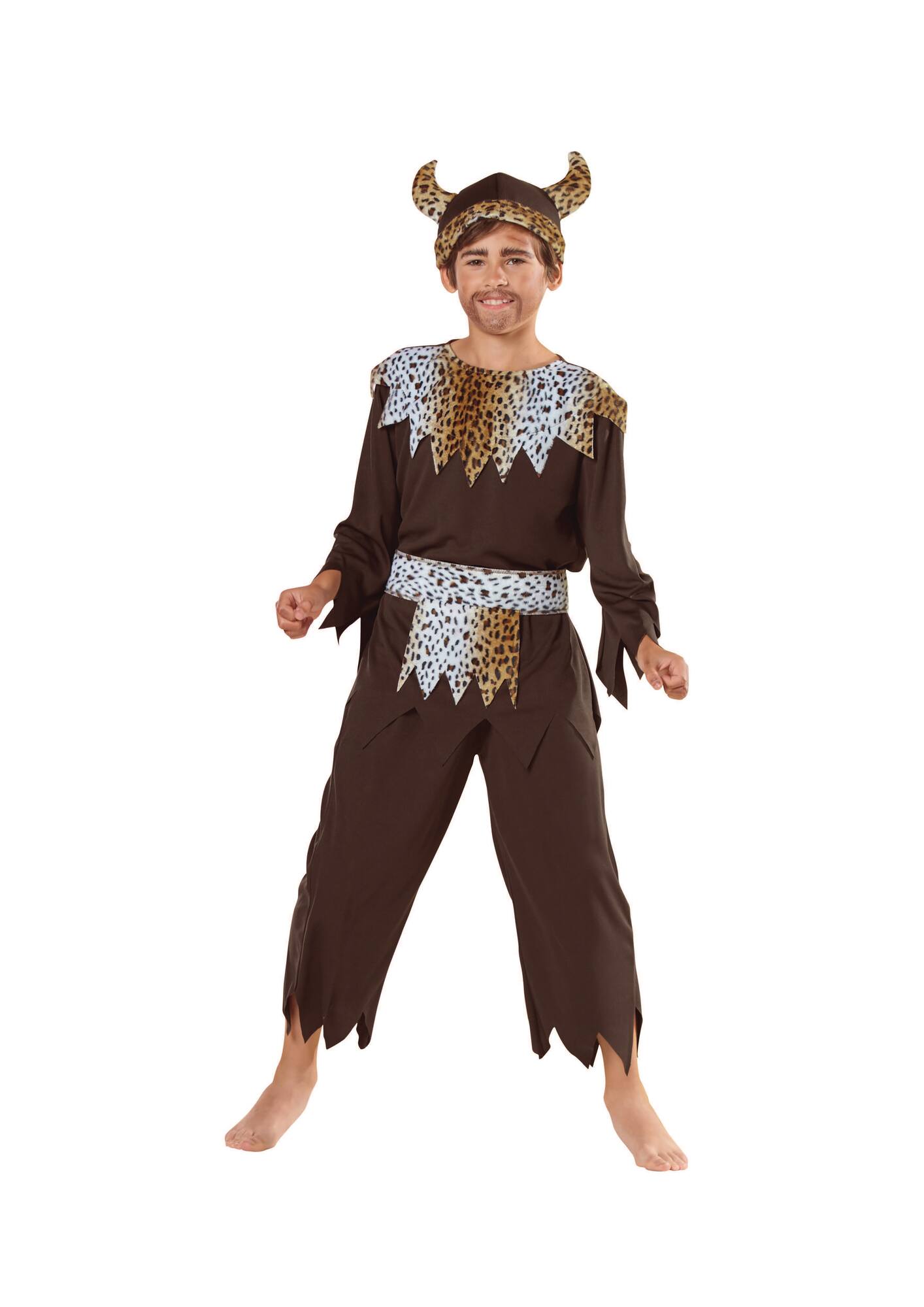 Medium Brown & White Warrior Caveman Boy's Costume